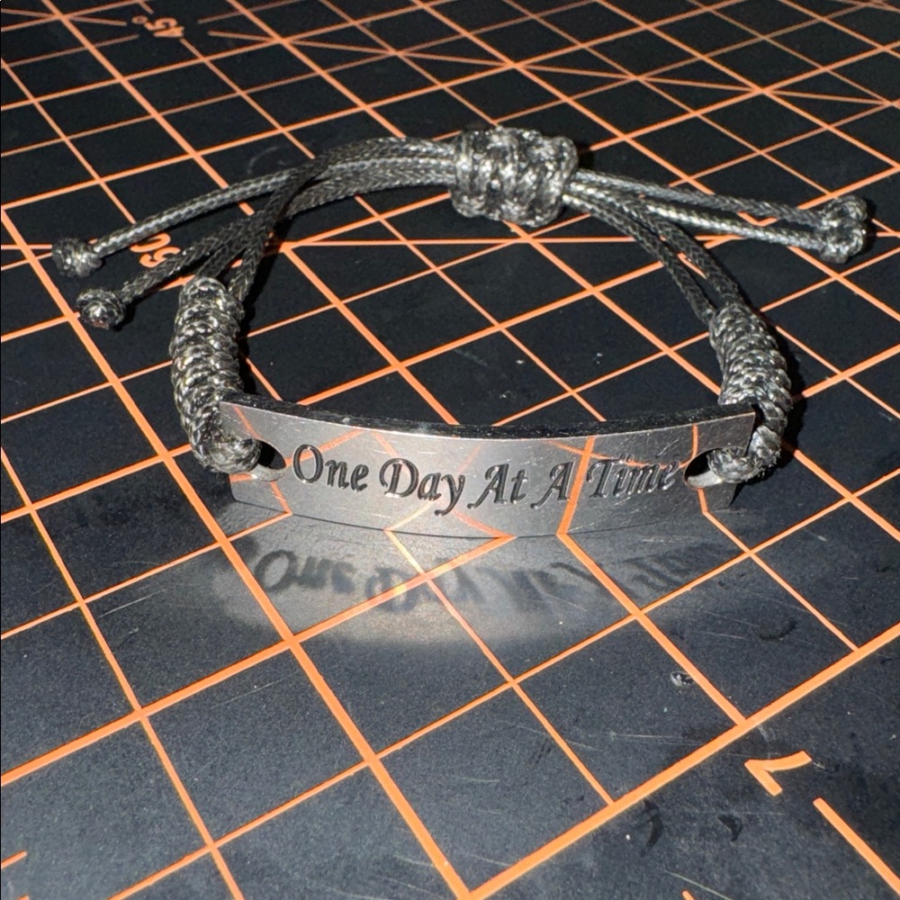 ‘One Day At A Time’ Black Adjustable Bracelet with Engraved Plate